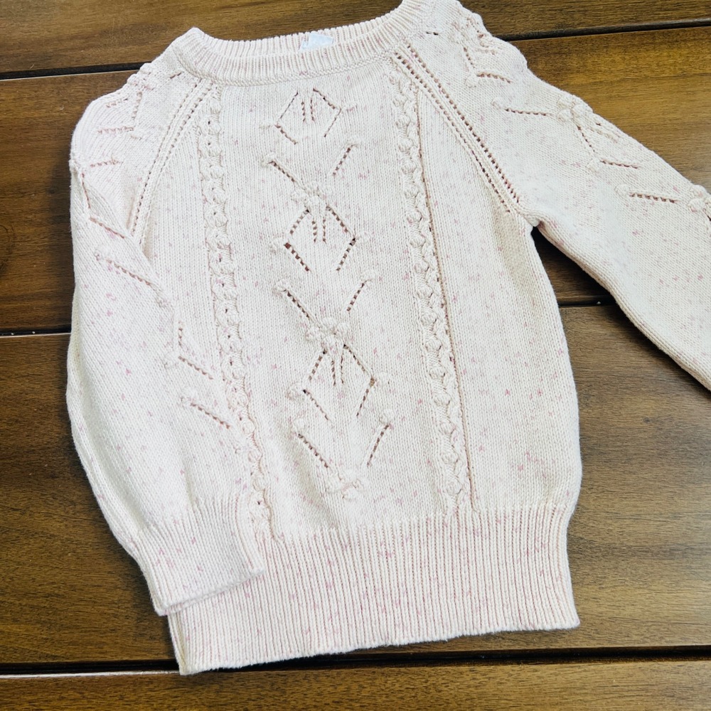 Jamie Kay Pastel Fleck Knit Sweater Cream Pink Pointelle Pullover Kids 3Y
